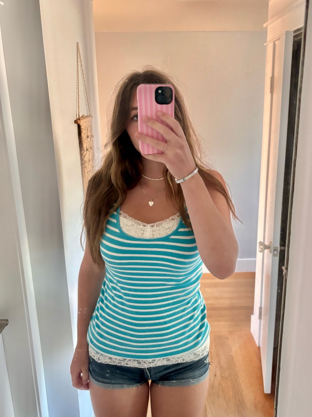 Early 2000’s Y2K Garage Teal and White Striped Camisole